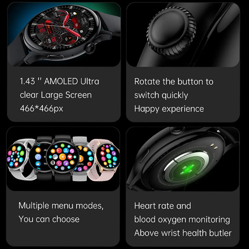 2024 True AMOLED Smart Watch Ladies Screen Always Show Time 466*466 HD Health Tracker Voice Calling Smartwatch Women For Xiaomi - pureglowsessence.com